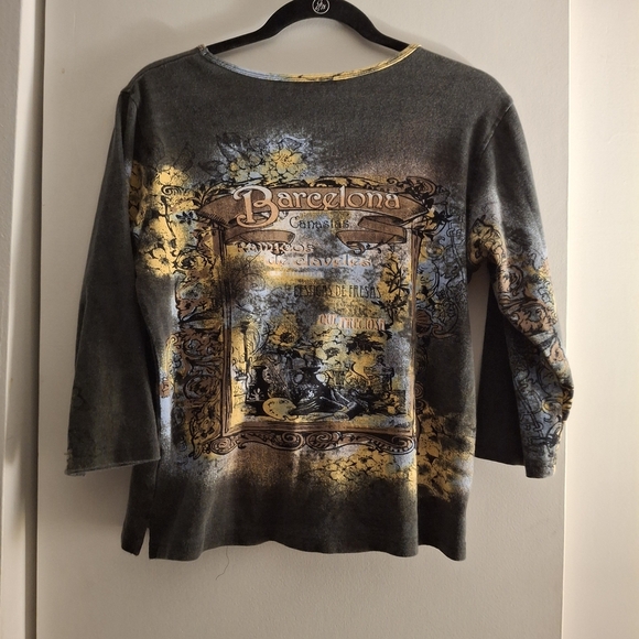 Jane Ashley Women's Gray and Gold 3/4 Sleeve Graphic Top - Picture 2 of 7